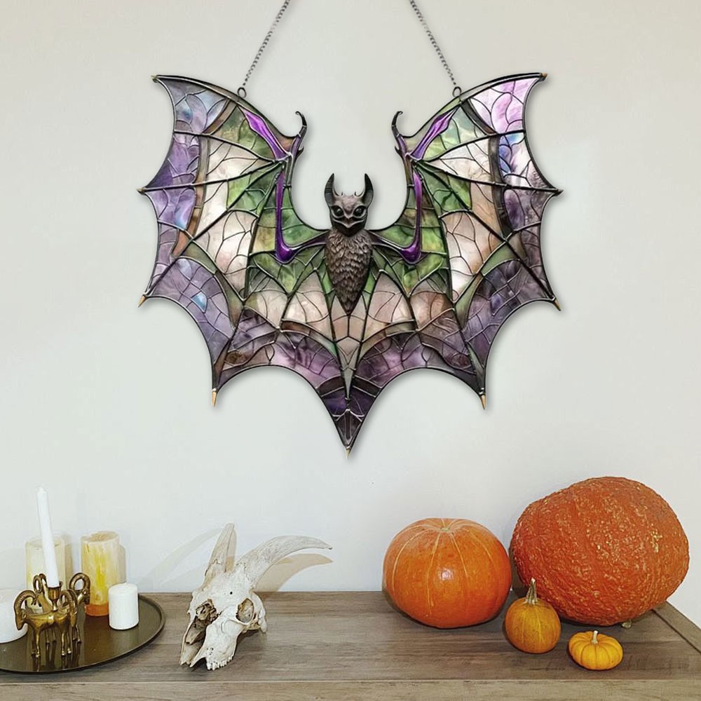 Contemporary Acrylic Bat Suncatcher Halloween Decor Home Wall Art Wreath OY