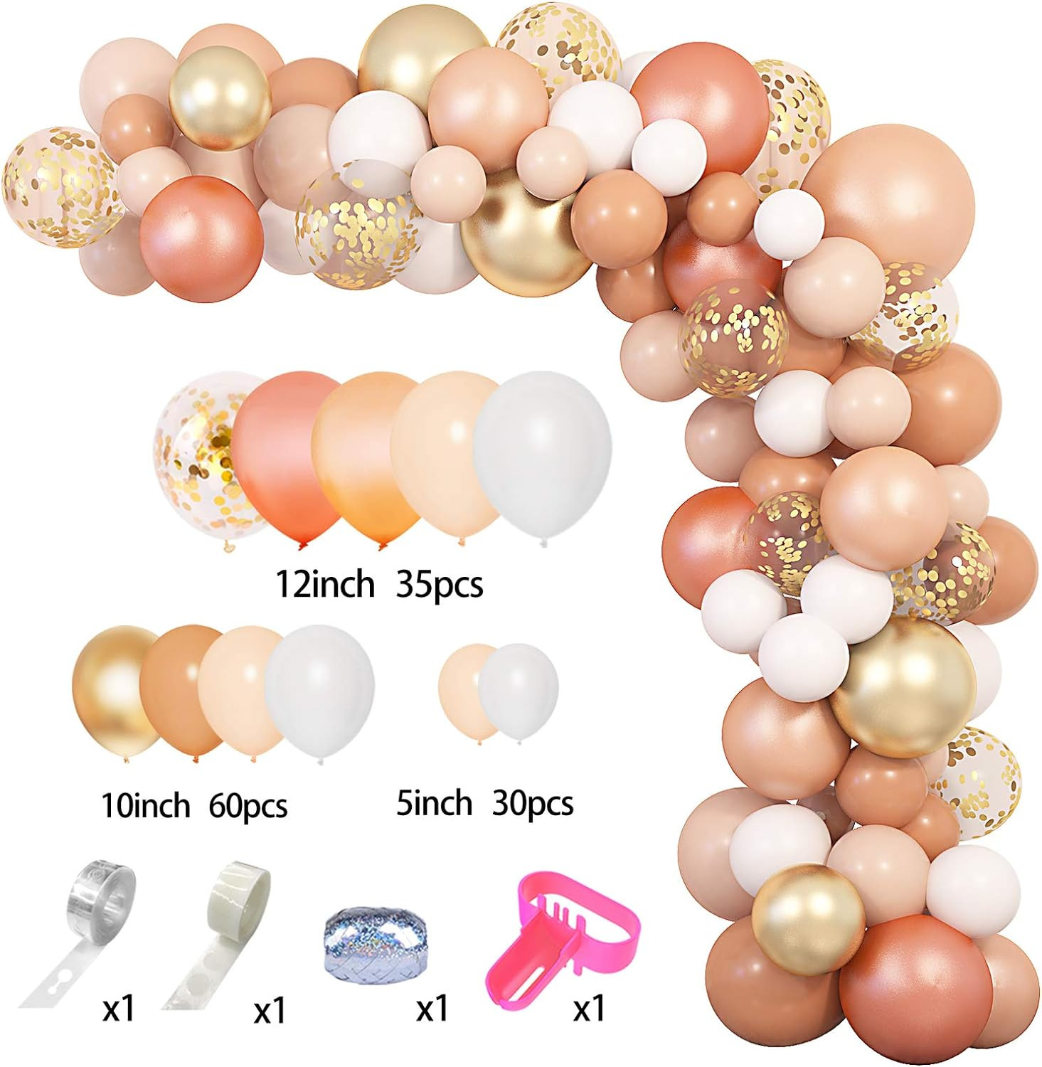 129Pcs Blush Balloons Garland Arch Kit 12″ 10″ 5″ Peach Rose Gold Pastel Orange