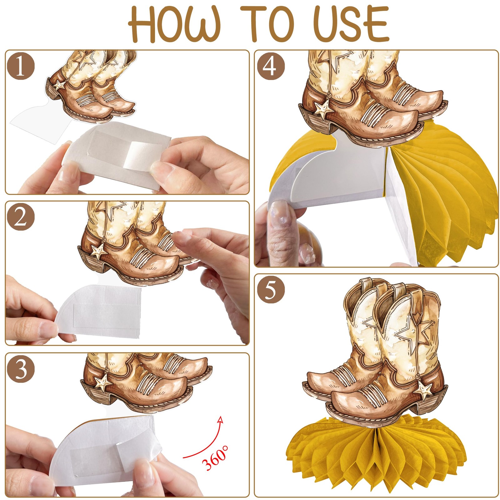 10 PCS Western Cowboy Theme Honeycomb Centerpieces Baby Shower Rodeo Party