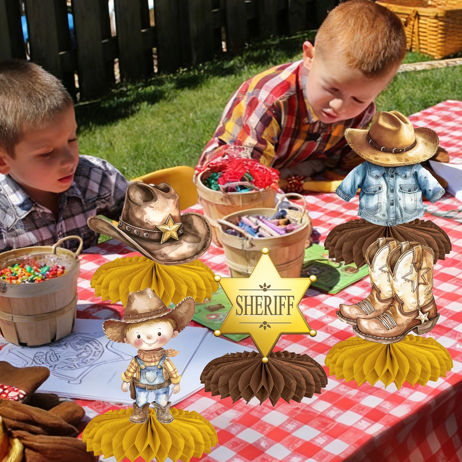 10 PCS Western Cowboy Theme Honeycomb Centerpieces Baby Shower Rodeo Party
