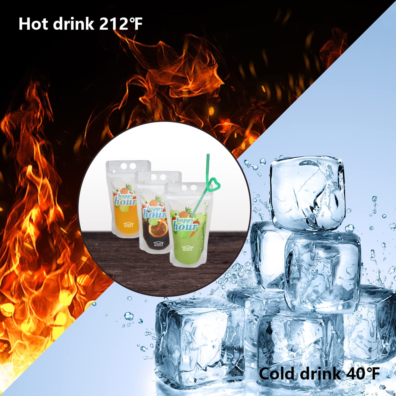 100 Pcs Zipper Plastic Pouches Drink Bags, Heavy Duty Hand-Held Translucent F…