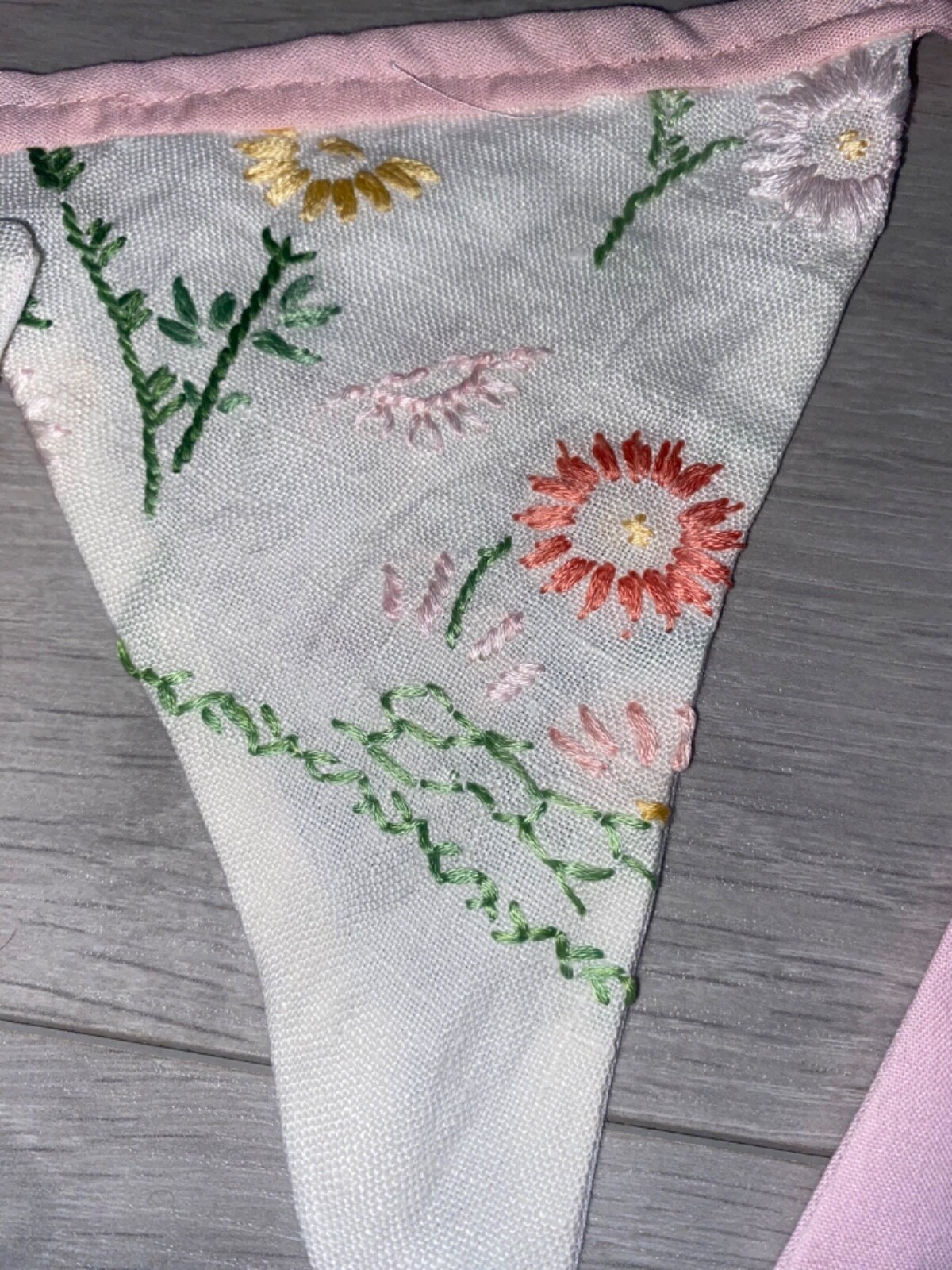 2 x Vintage Embroidered Sampler,Antique Bunting Pink,Tea Party,Nursery Art Deco