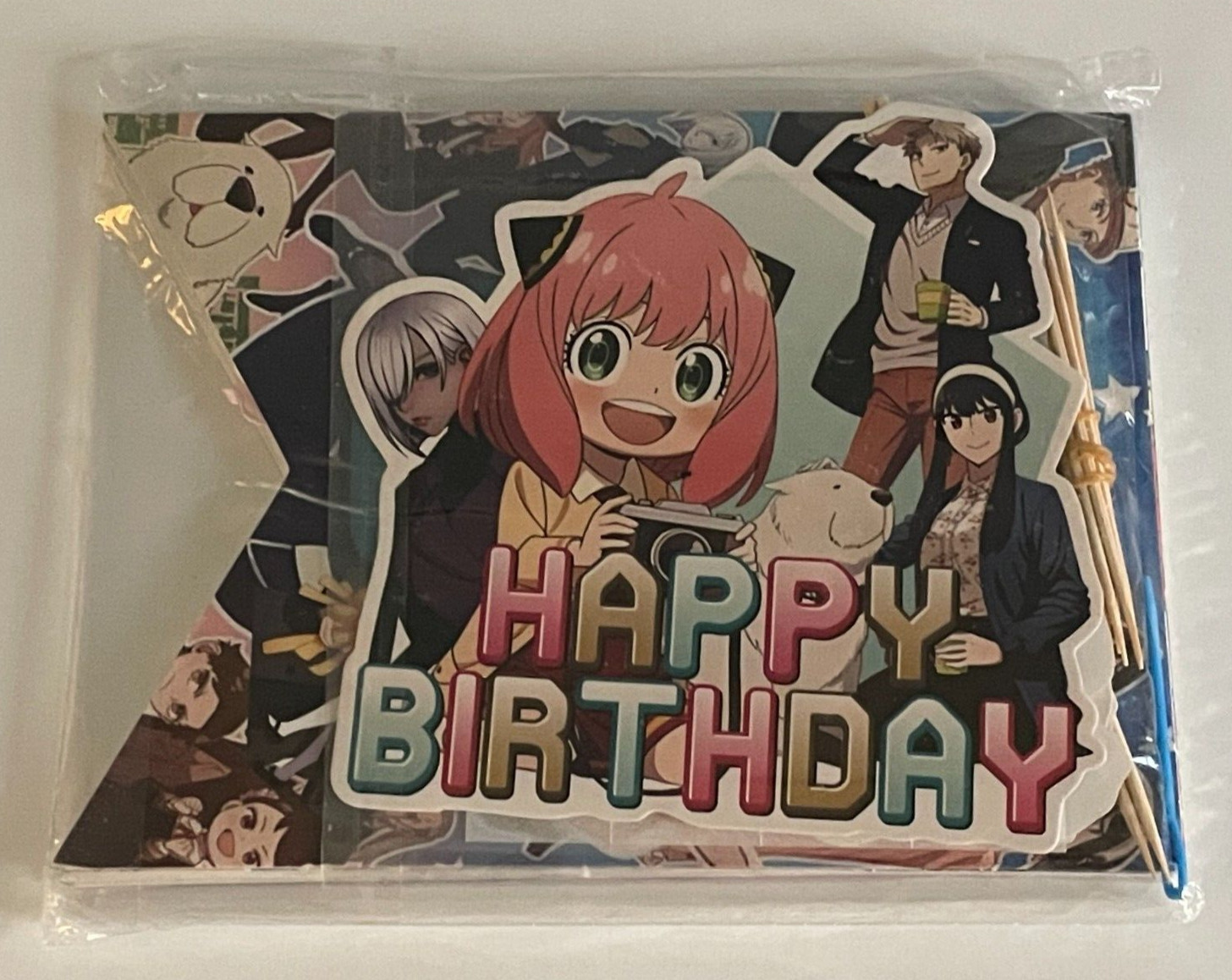 Spy X Family Anya Happy Birthday Banner & Cake Toppers Decoration New