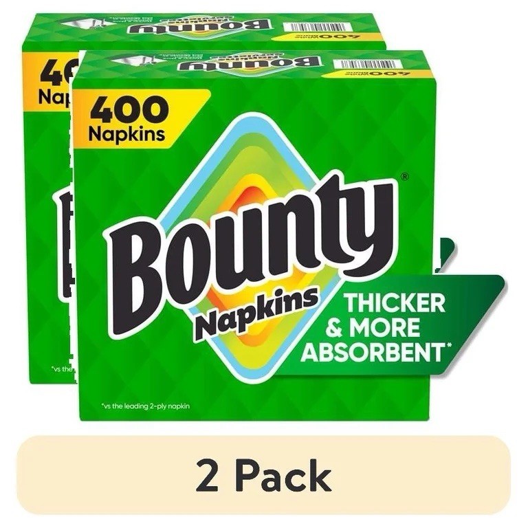 (2 pack) Bounty Everyday Disposable Paper Napkins, White, 400 Count Napkins
