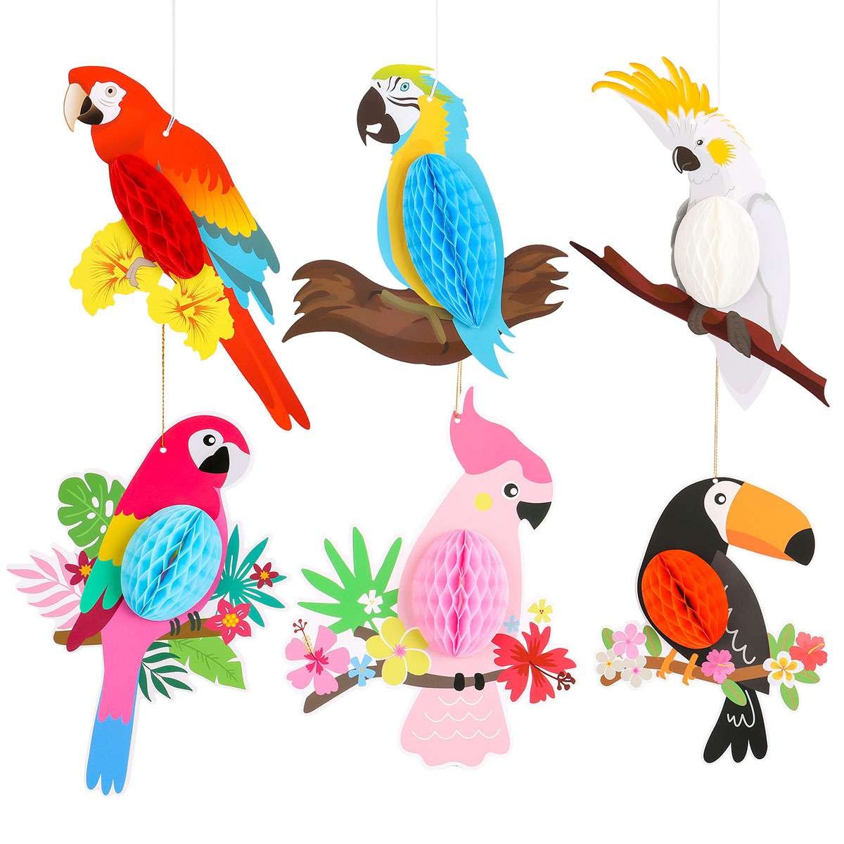 6pcs Tropical Bird Hanging Decoration Parrot Paper Hawaiian Party Bar Wall Decor
