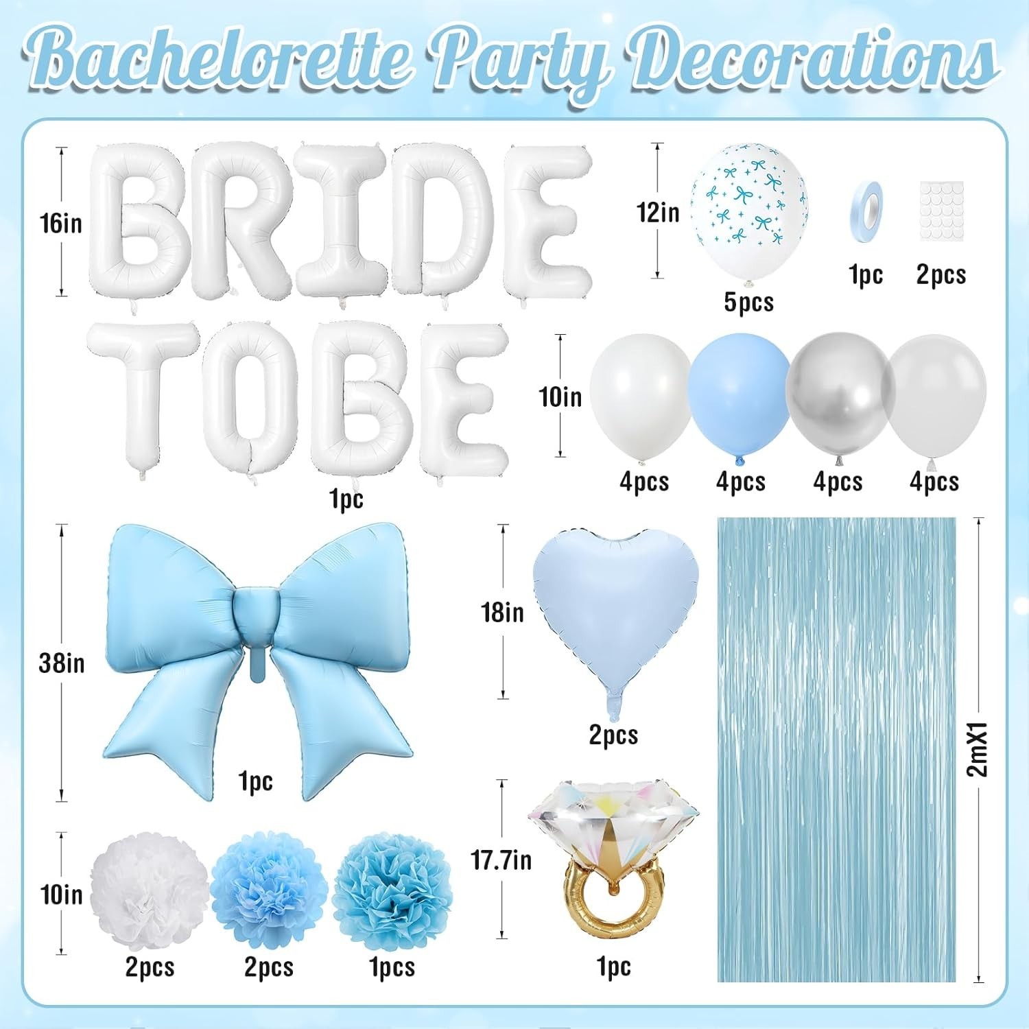 Blue Bachelorette Party Decorations, White Bride To Be Bridal Shower Decorati…
