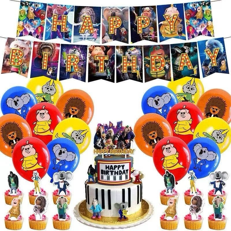 Sing 2 Theme Birthday Party Supplies Set Include Banner Balloons Cake Toppers