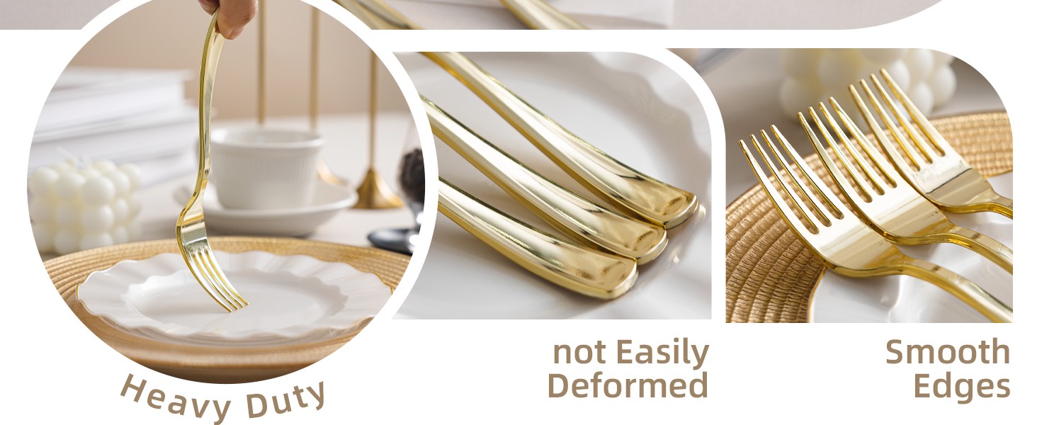 180PCS Gold Plastic Forks, Solid, Durable and Heavy Duty Plastic Forks,