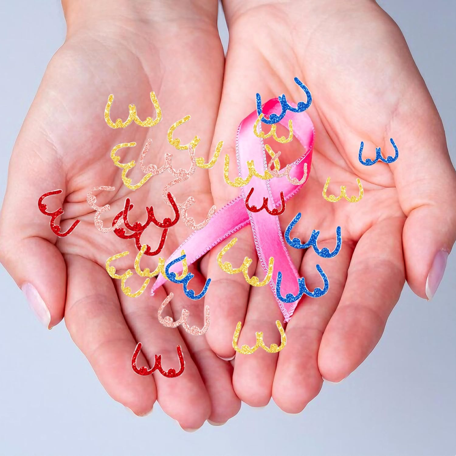 100PCS Breast Cancer Awareness Confetti Multi Color Breast Table Confetti Breast