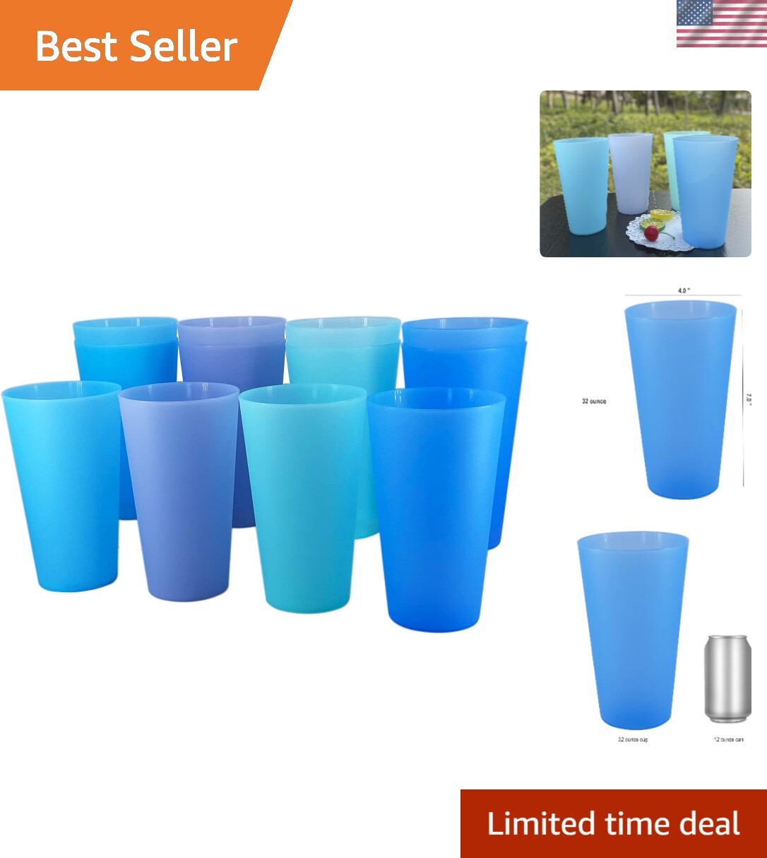 Lightweight Freezer & Microwave Safe 32oz Tumblers – Set of 12 in Cool Colors