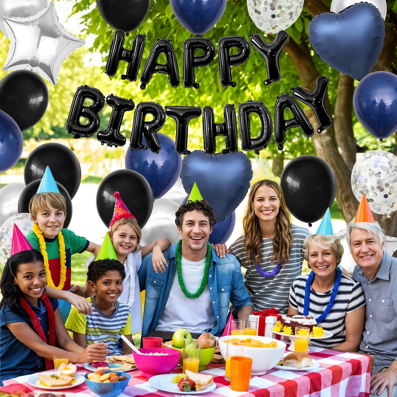 Navy Blue and Black Birthday Decorations for Men,Blue Black White Balloons Ha…