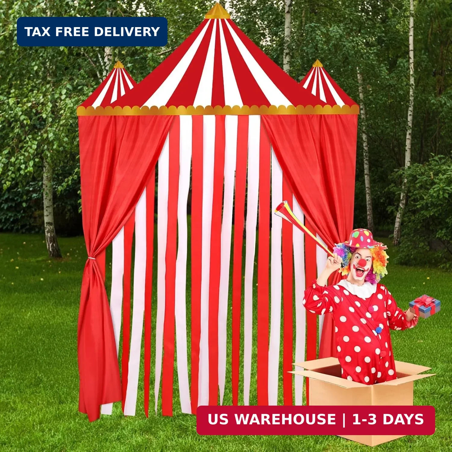 Tingjoo 4 Pcs Carnival Circus Party Decorations Backdrops Red and White Striped