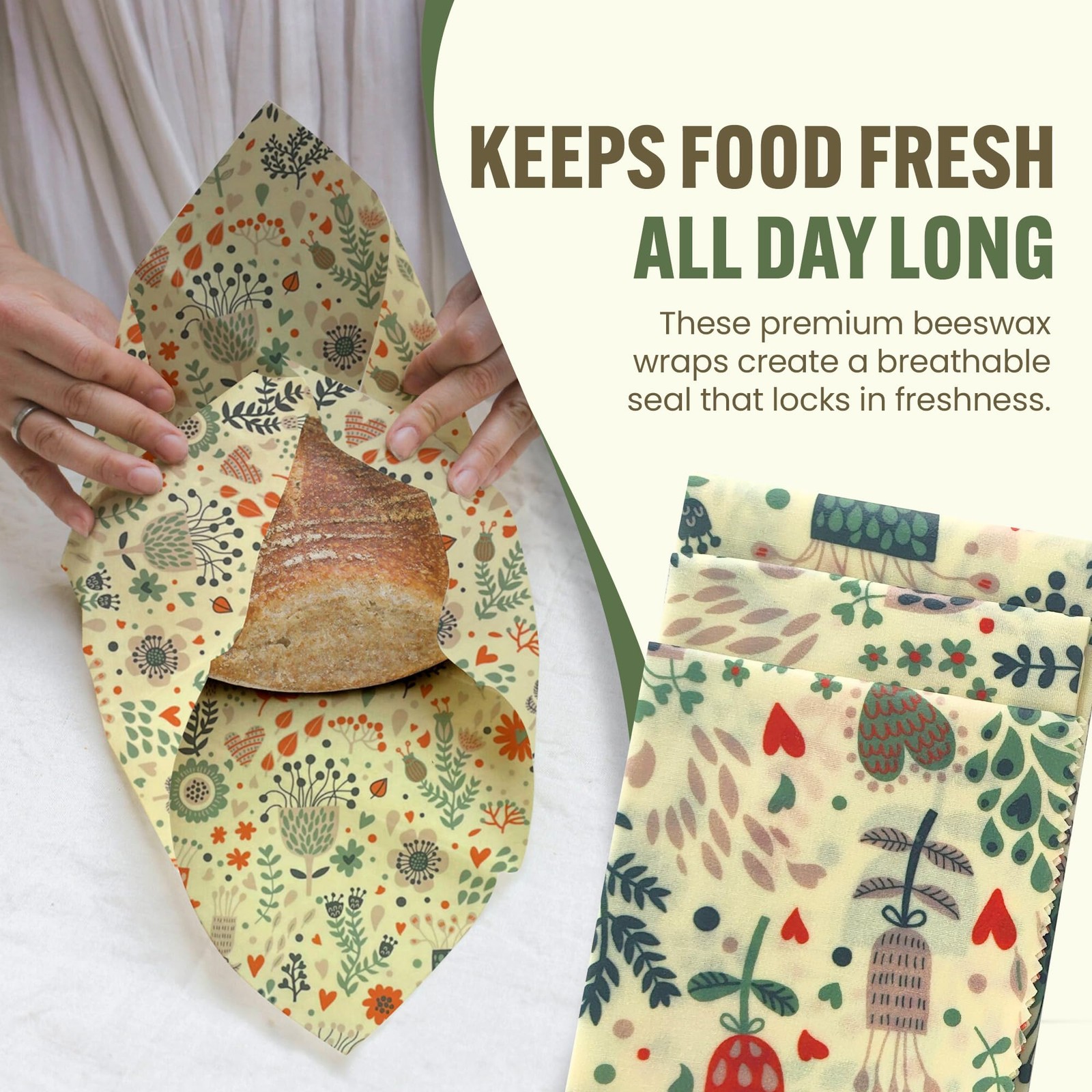 Beeswax Wraps for Food – Reusable & Moldable Bees Wax Covers for Bowls, Fruit…