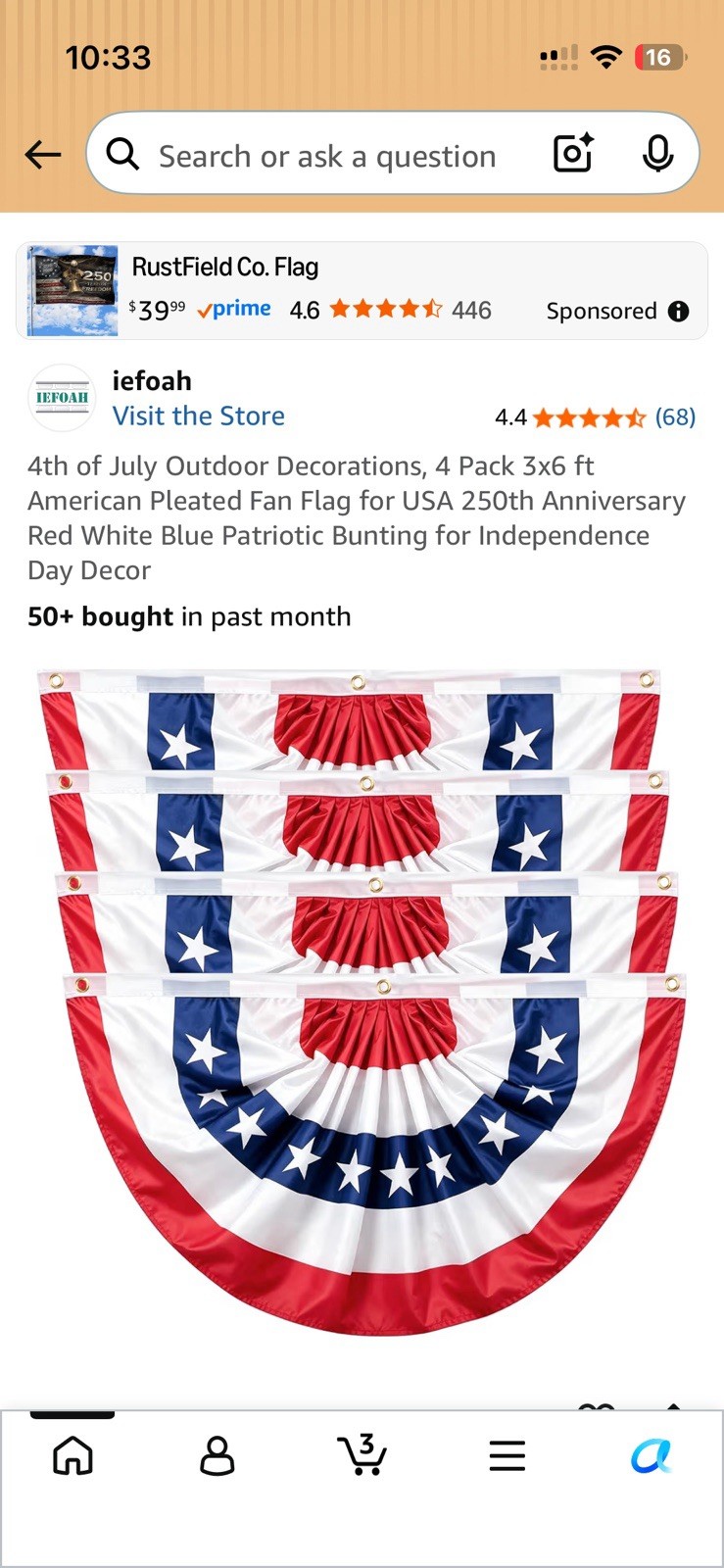 Patriotic Stars Pleated Fan Bunting Red White Blue 3×6 ft 4 Pack