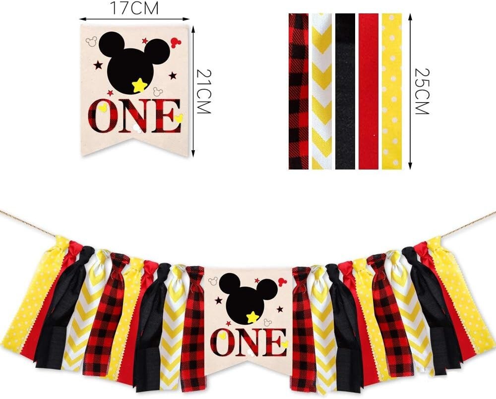 1st Birthday Cartoon Mouse Decorations – Banners, Balloons, Door Hanger, Crown..