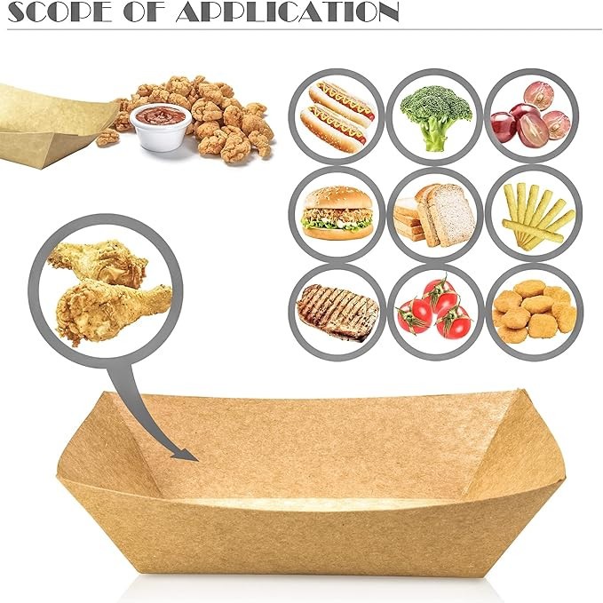 100 Pack 2lb Food Boat Disposable Serving Basket Tray Paper Food Trays for Party