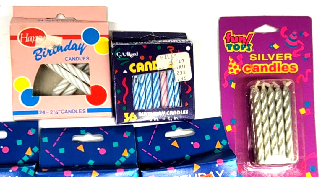 Lot of 6 Vintage Birthday Candles Boxes Multicolored Striped Solid Gibson Misc.