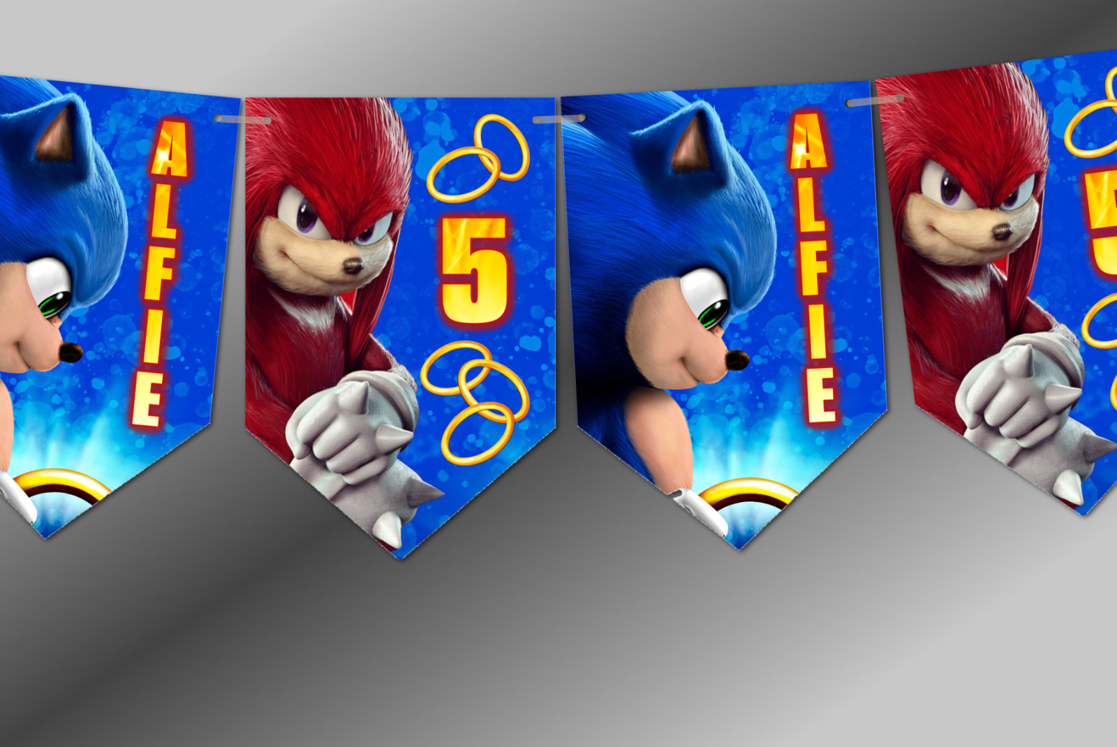 Personalised Sonic the Hedgehog and Knuckles Bunting Party Room Decoration