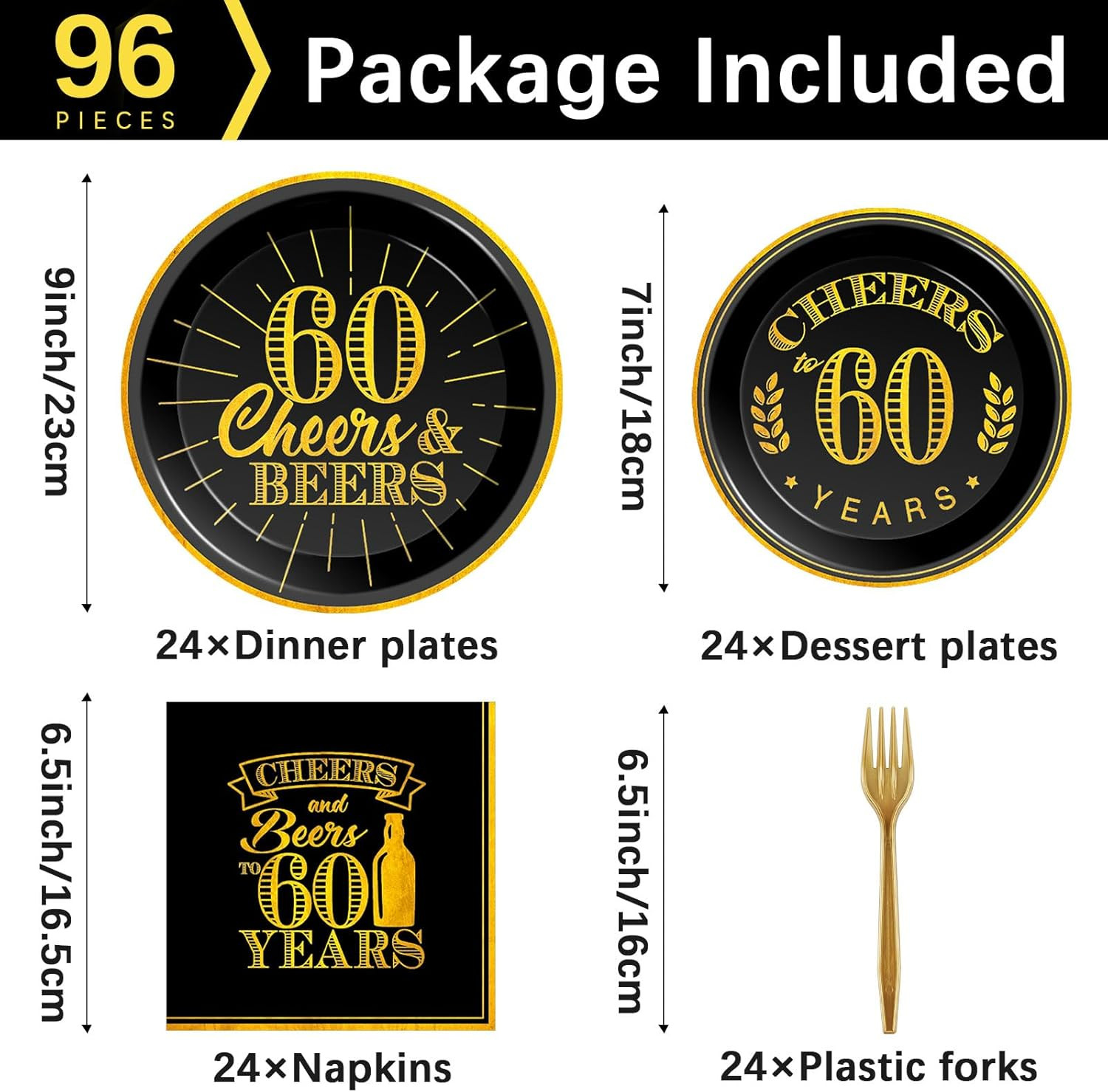 96 Pcs Cheers 60Th Birthday Plates and Napkins Party Supplies Cheers to 60 Years