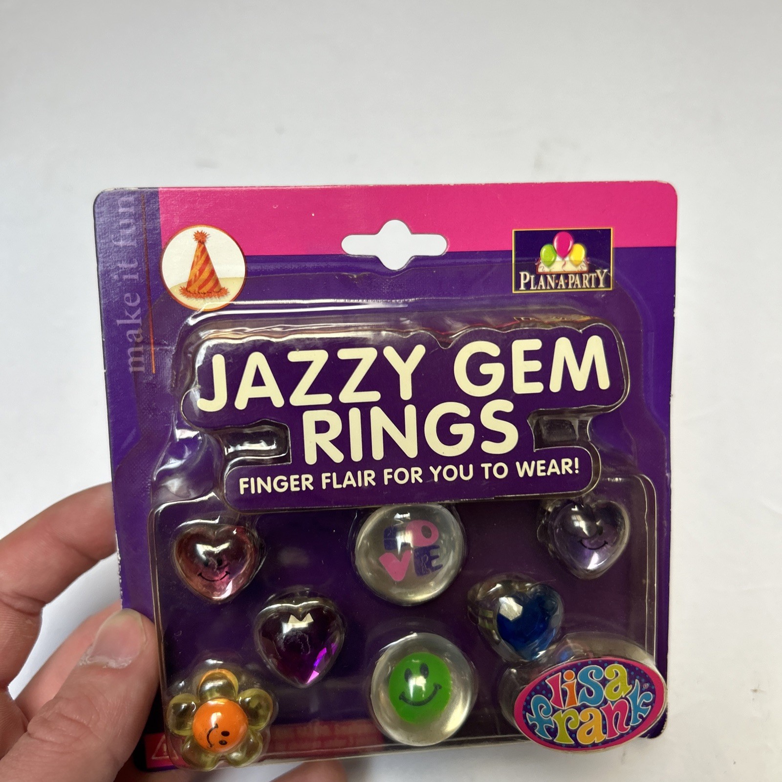 VTG Lisa Frank Party Favor NEW SEALED Valentines 8 Jazzy Gem Rings LOVE Hearts
