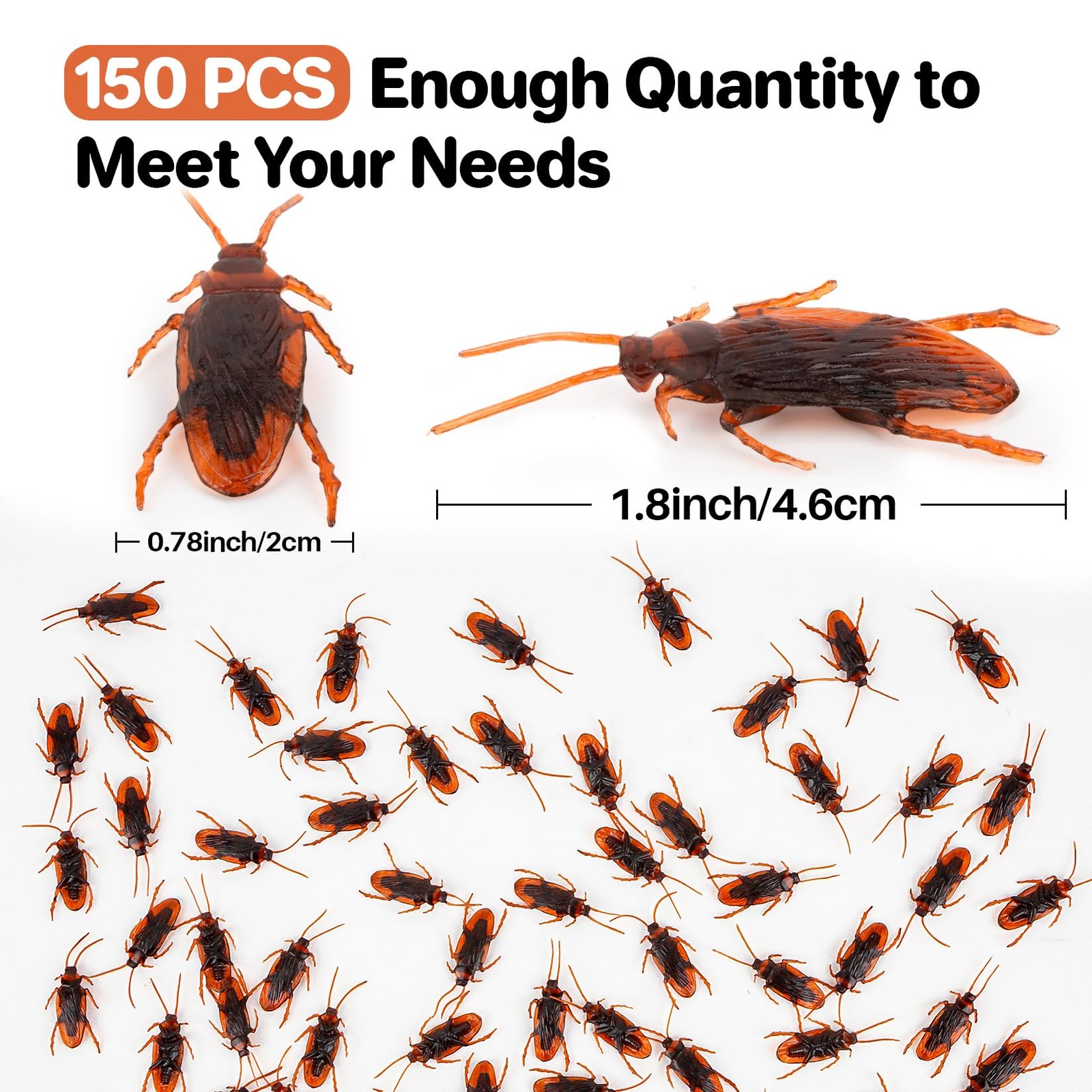 150 PCS Premium Fake Cockroaches – Realistic Fake Roaches Plastic Bugs Pranks…