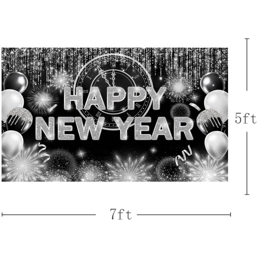 Black Silver Happy New Year Backdrop 2026 Kiss Me at Midnight Photography