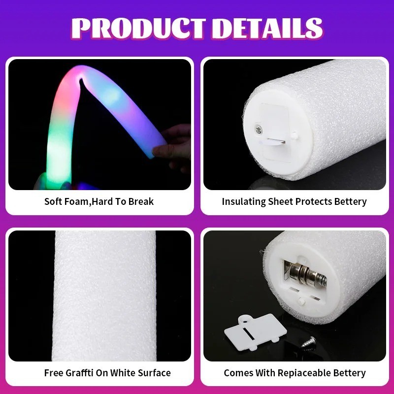 100-800Pcs LED Glow Sticks Bulk RGB Foam Light Up Concert Events Party Supplies