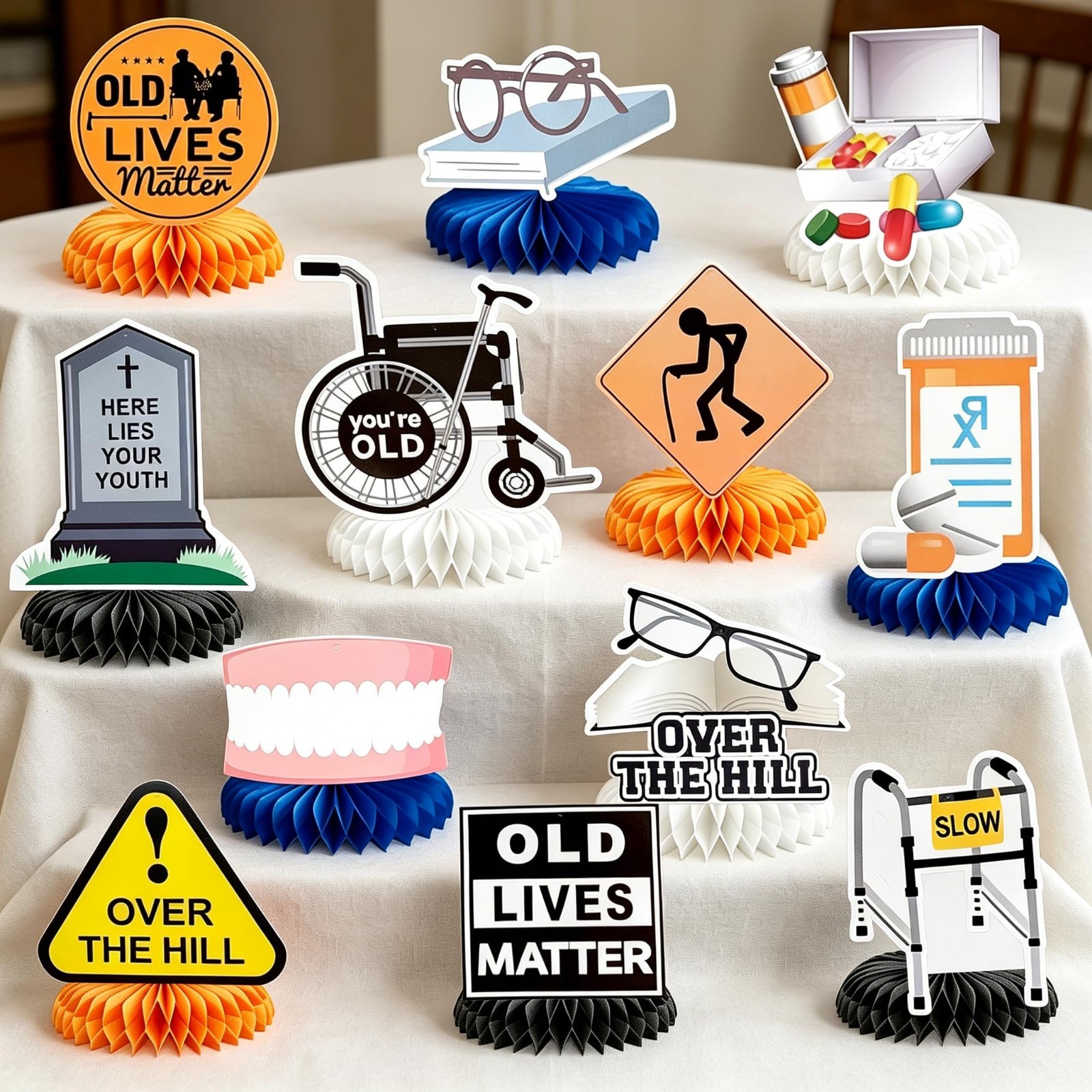 Over The Hill Birthday Decorations – 40th & 50th Honeycomb Centerpieces, Gag Gif