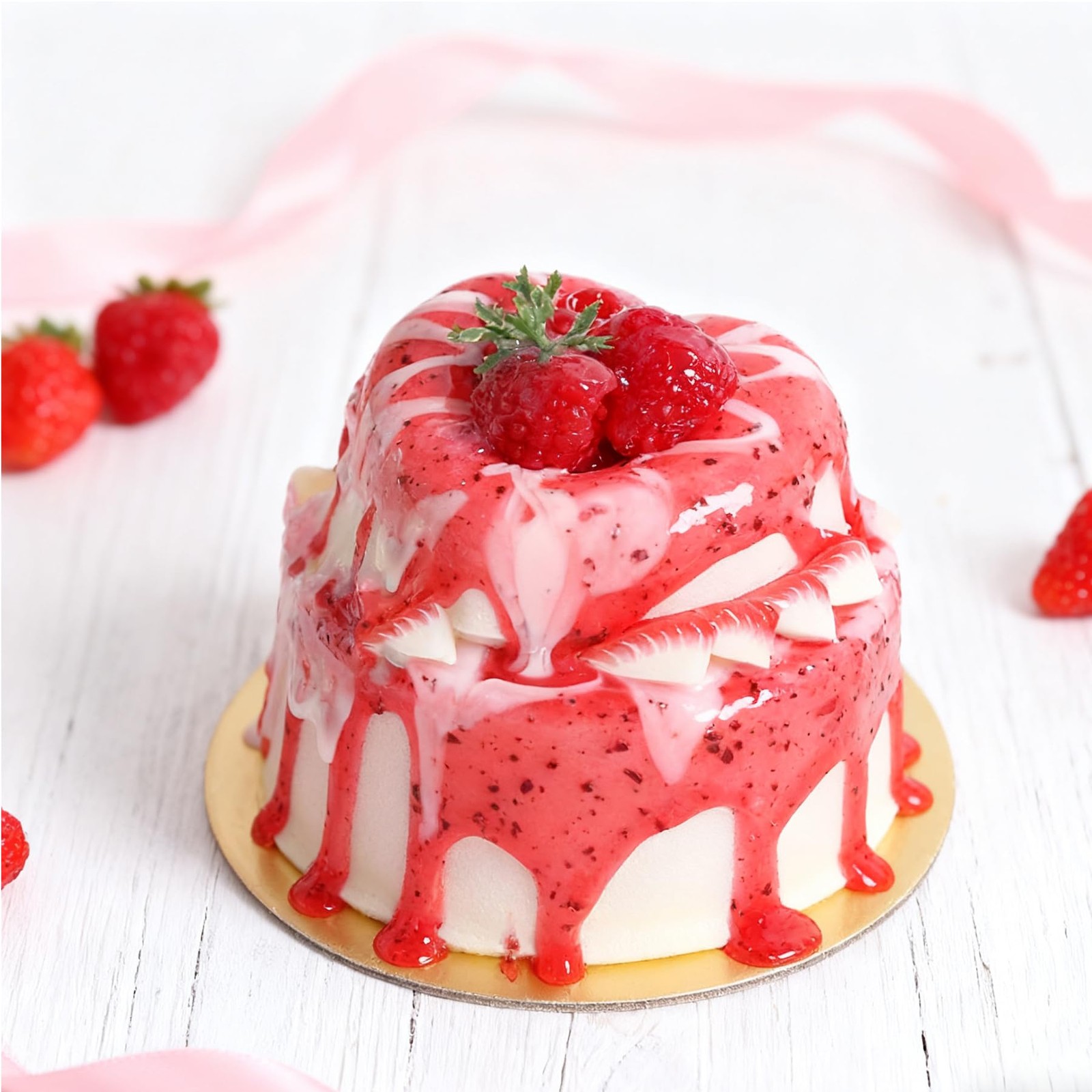 Fake Cake Dessert Artificial Cream With Strawberry Jam Faux Food Model Prop