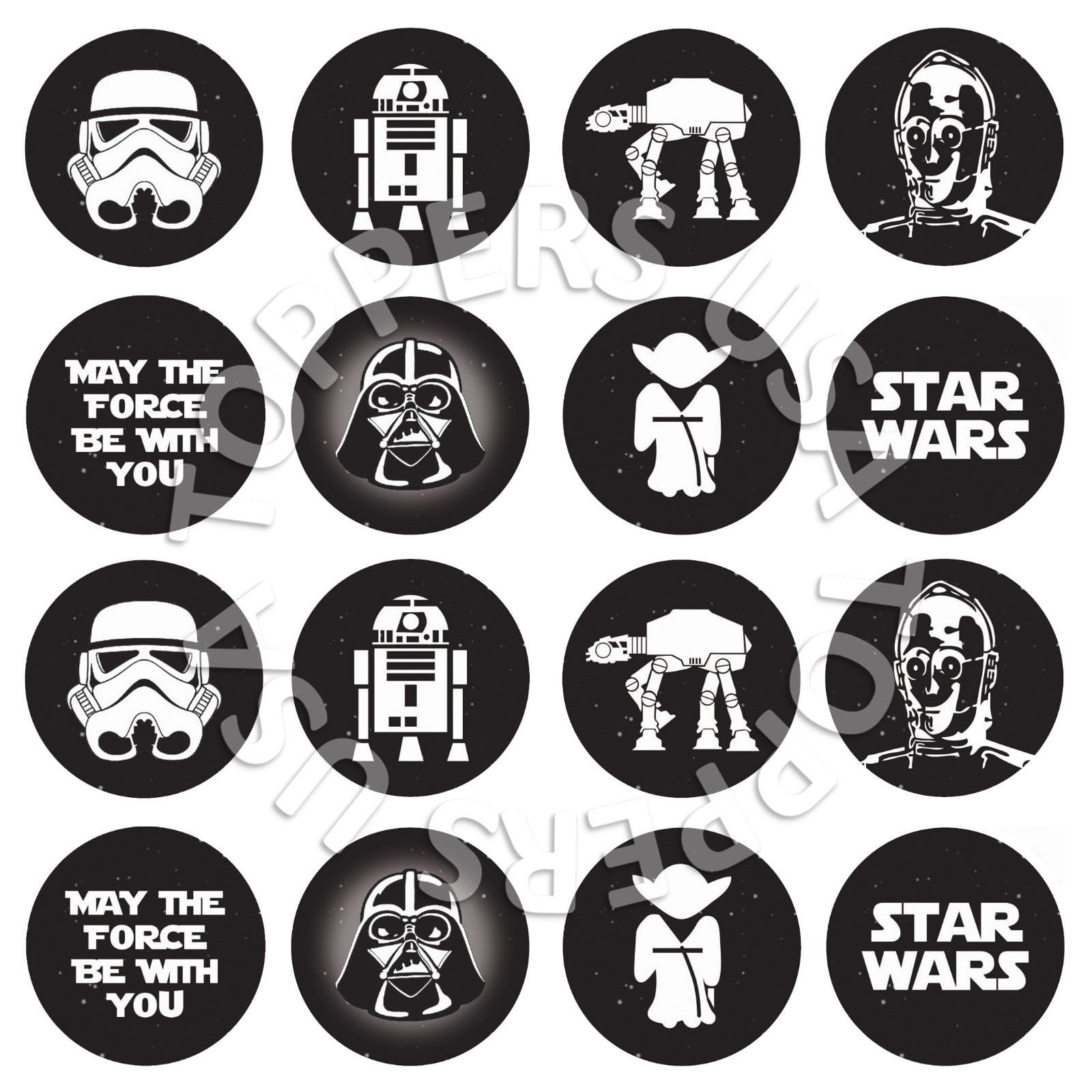 16x EDIBLE Star Wars Birthday Party Cupcake Toppers Wafer Paper 4cm (uncut)