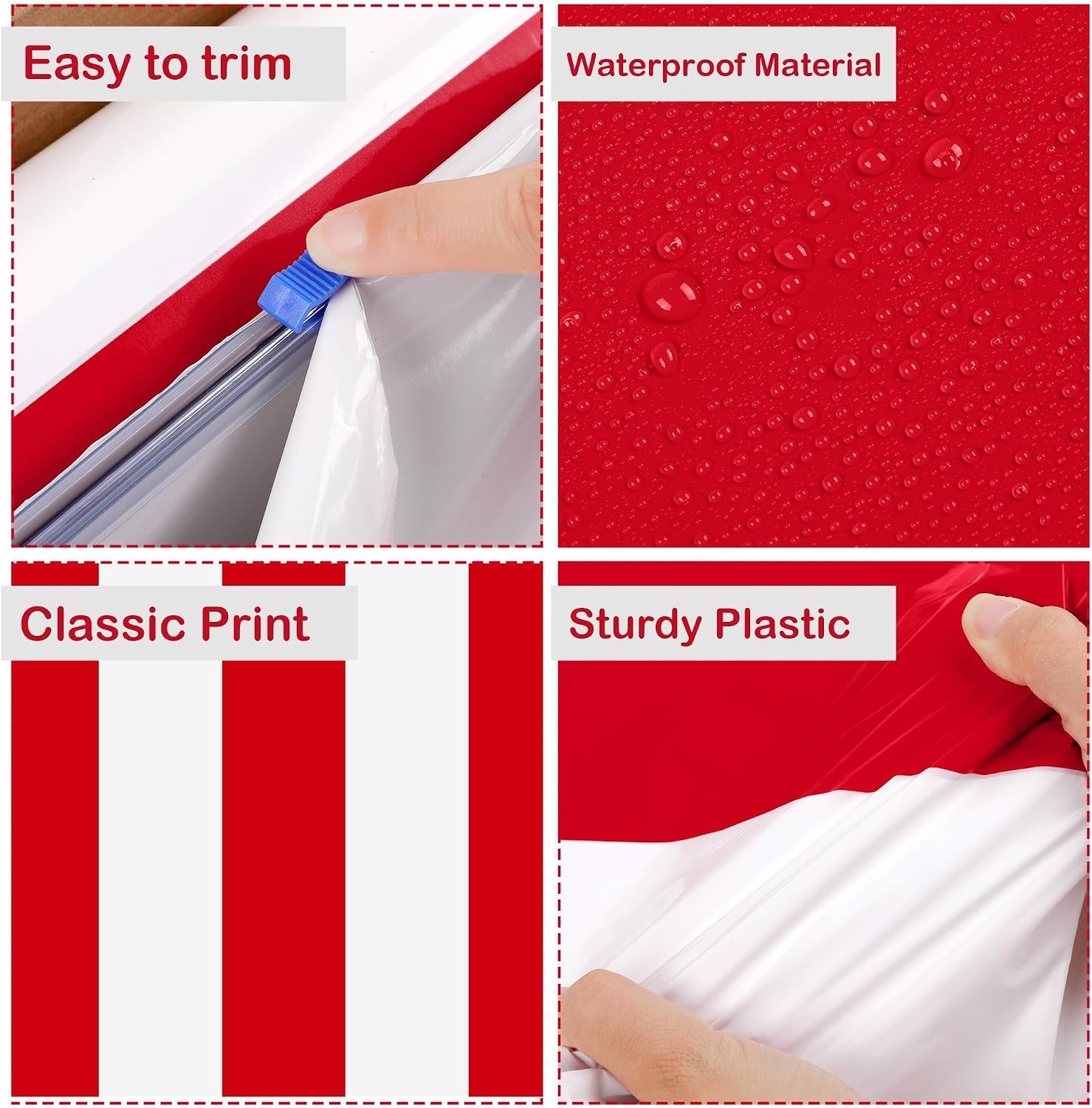 100 Ft X 54 Inch Red & White Striped Tablecloth Roll with Cutter Box Disposable