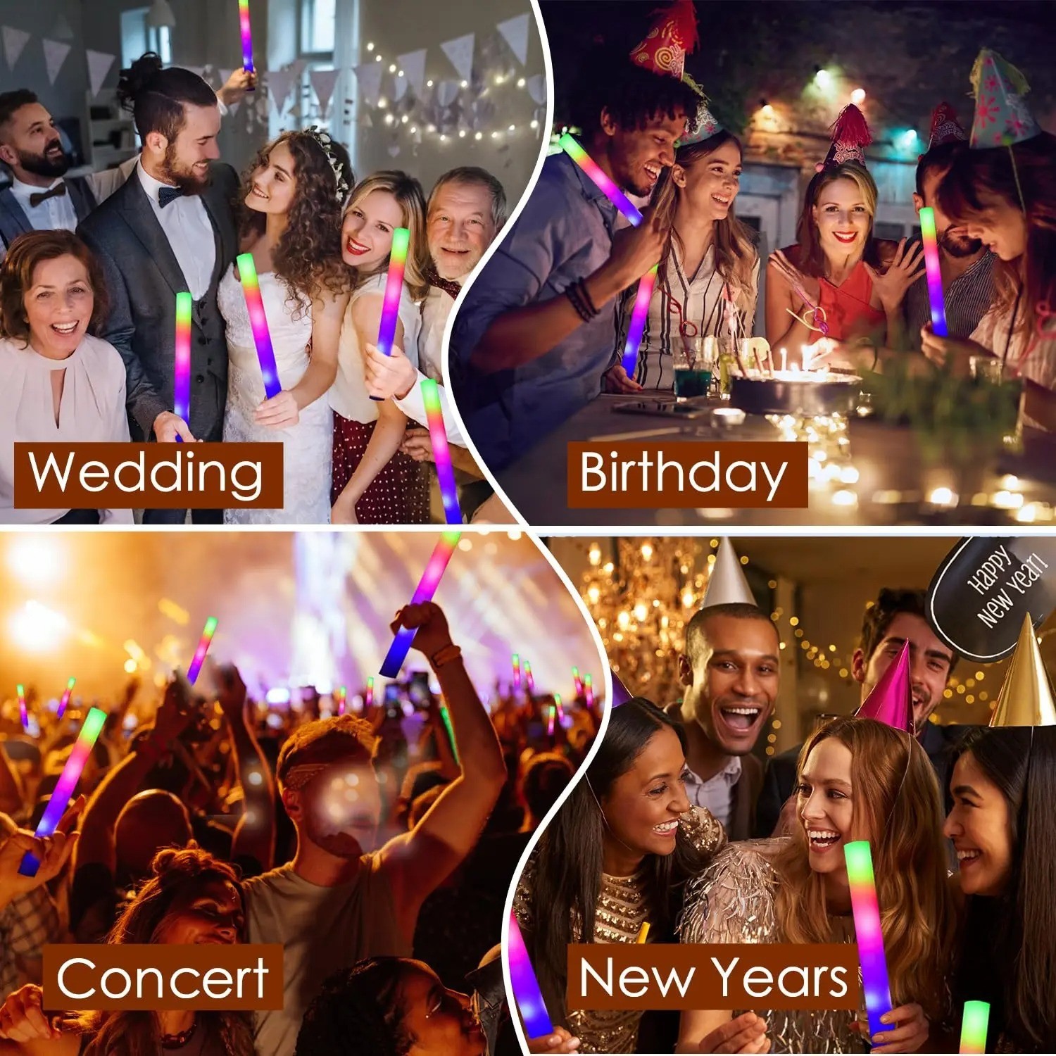 100-800Pcs LED Glow Sticks Bulk RGB Foam Light Up Concert Events Party Supplies