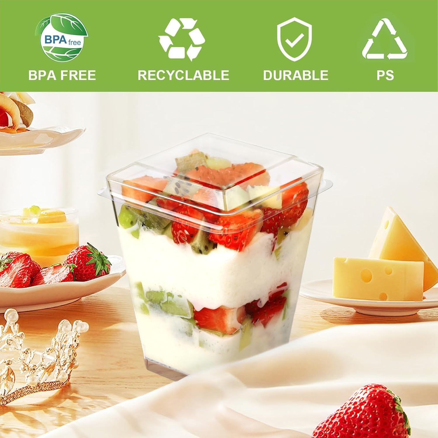 Plastic Dessert Cups 5oz with Lids & Spoons 20 Sets for Pudding Fruit