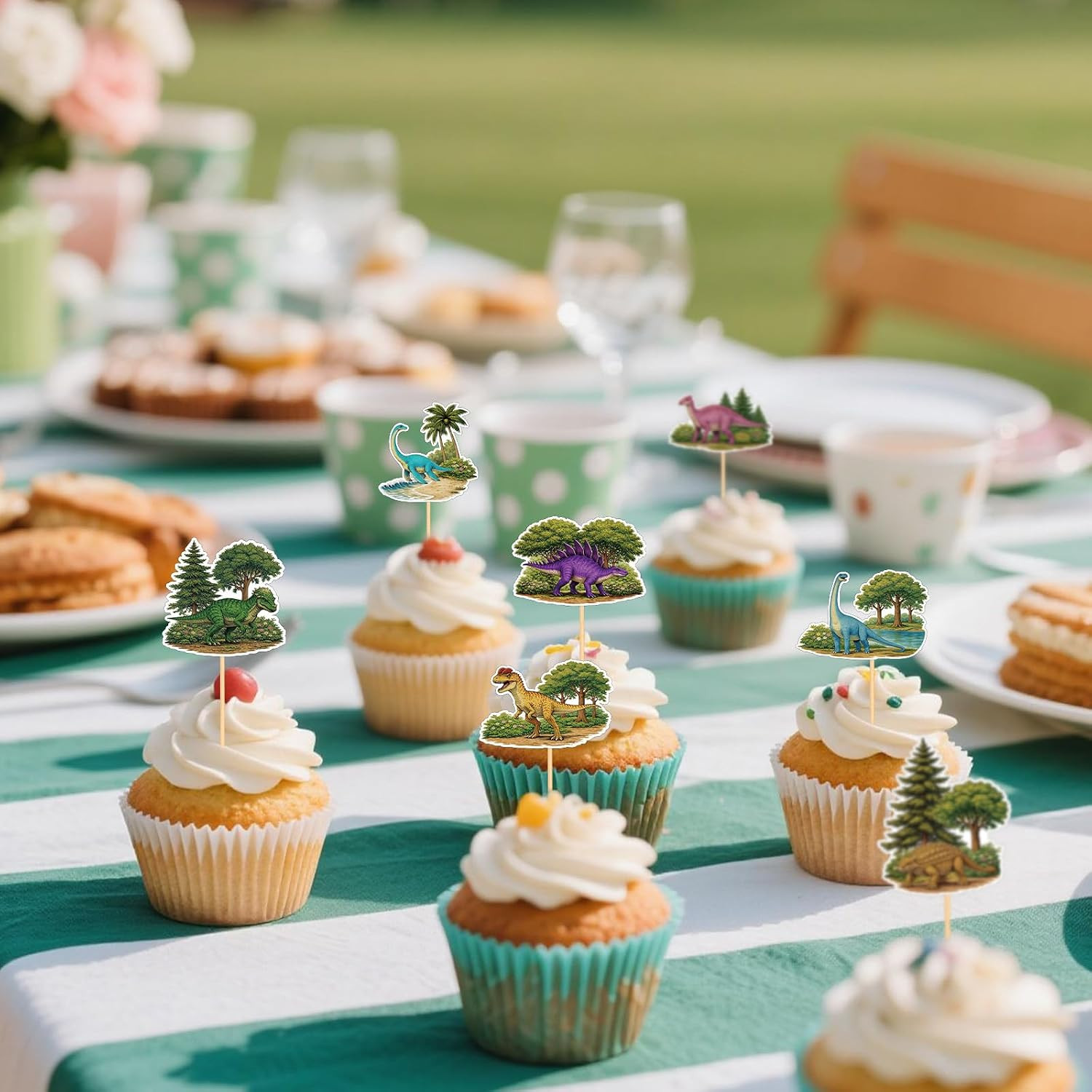 48Pcs Dinosaur Cupcake Toppers, Dinosaur Birthday Cake Decorations Dino Theme Cu