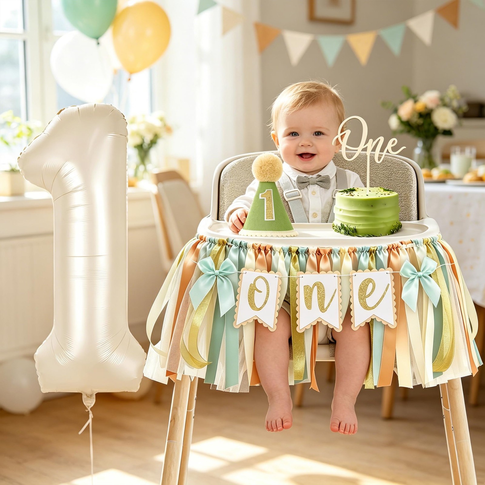 Sage Green First Birthday Decorations Gender Neutral Baby, 1st Birthday Highc…