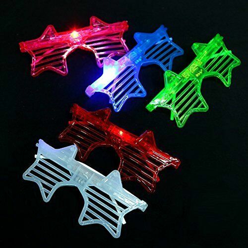 12/pk Shutter Star Shape LED Light Up Sunglasses Flashing Assorted Multi Colored
