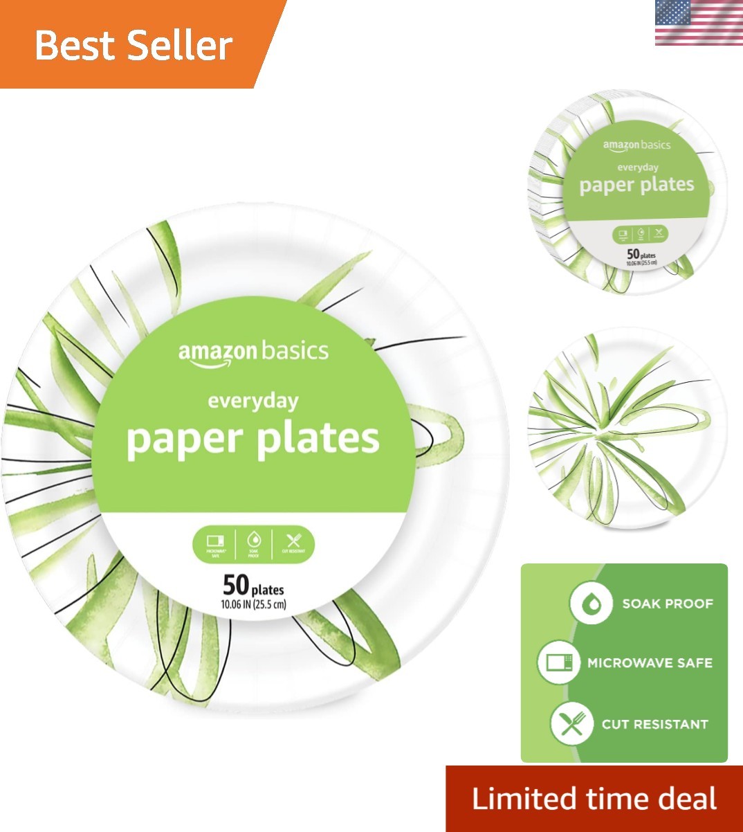 Everyday Convenience: 50 Count Modern Green Paper Plates 10 Inches – Soak Proof