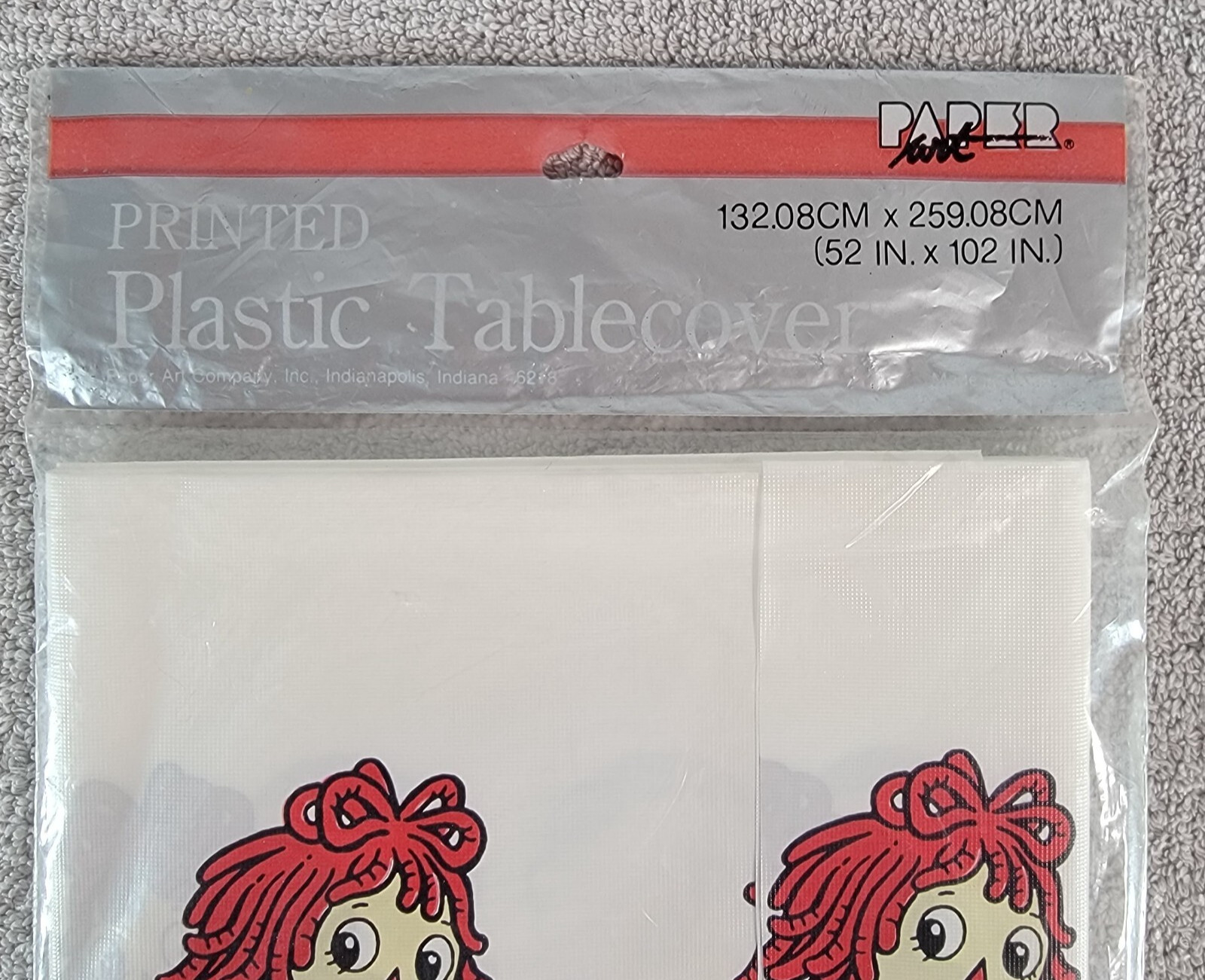 Vintage Paper Art 1988 Raggedy Ann & Raggedy Andy Plastic Tablecloth 54 x 102″