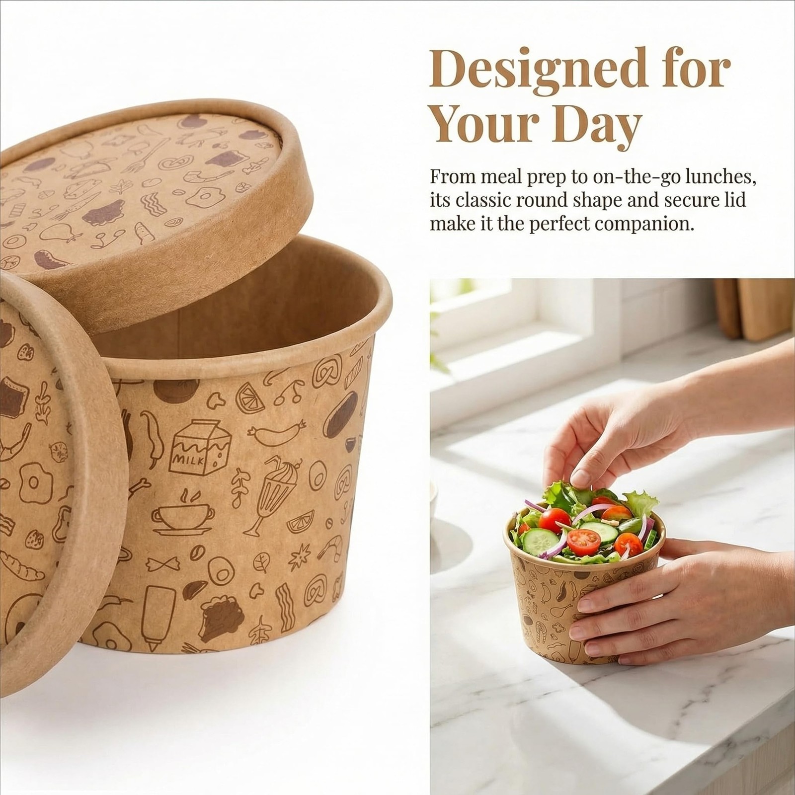 Cedilis 50 Pack Paper Containers with Lids, To Go Paper Soup Container, Disposab