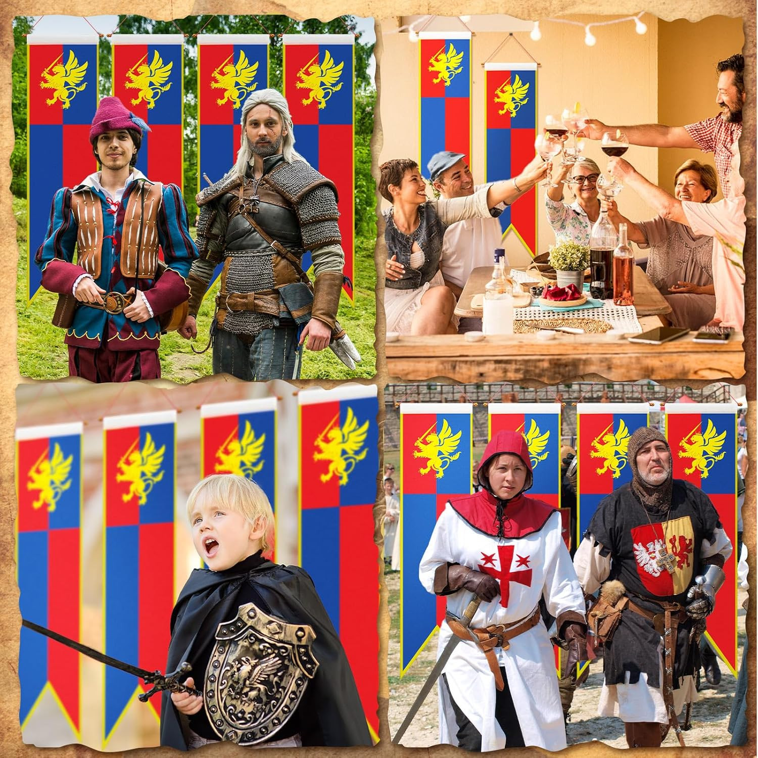 4 Ft Medieval Fantasy Pull-Down Banner with Lion Design Hanging Party Bunting Ba