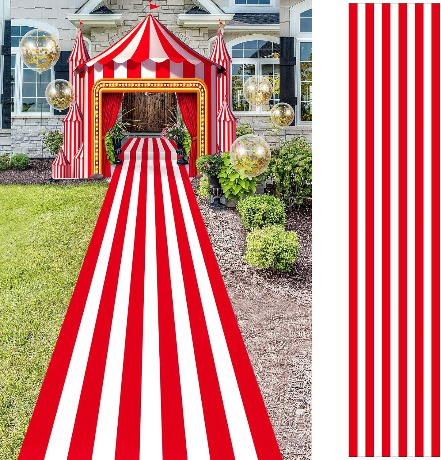 Carnival Circus Floor Runners 2 Pack Red White Striped Indoor Outdoor Decor