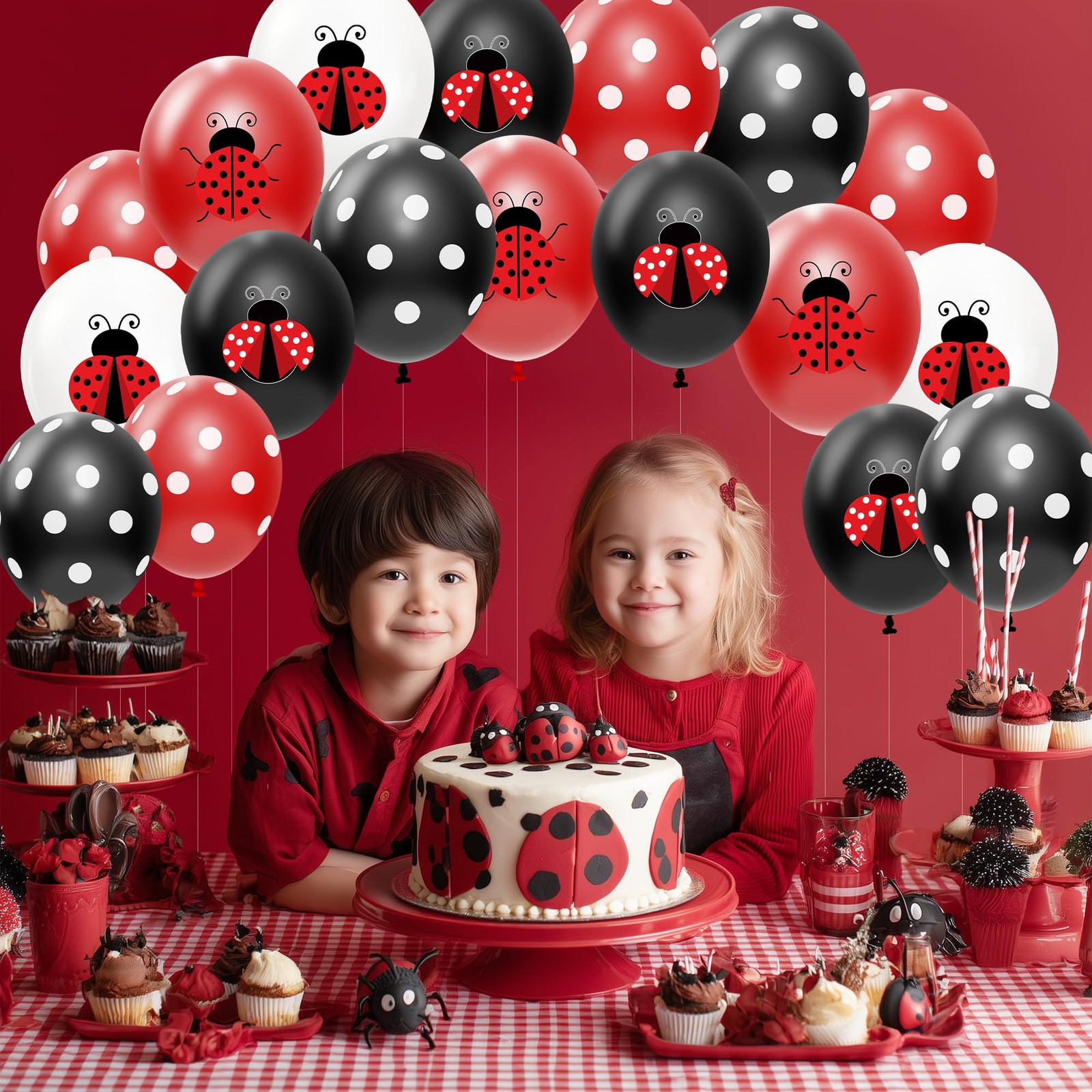 Ladybug Party Balloons Decorations Supplies, 50Pcs Disposable Red Black Polka