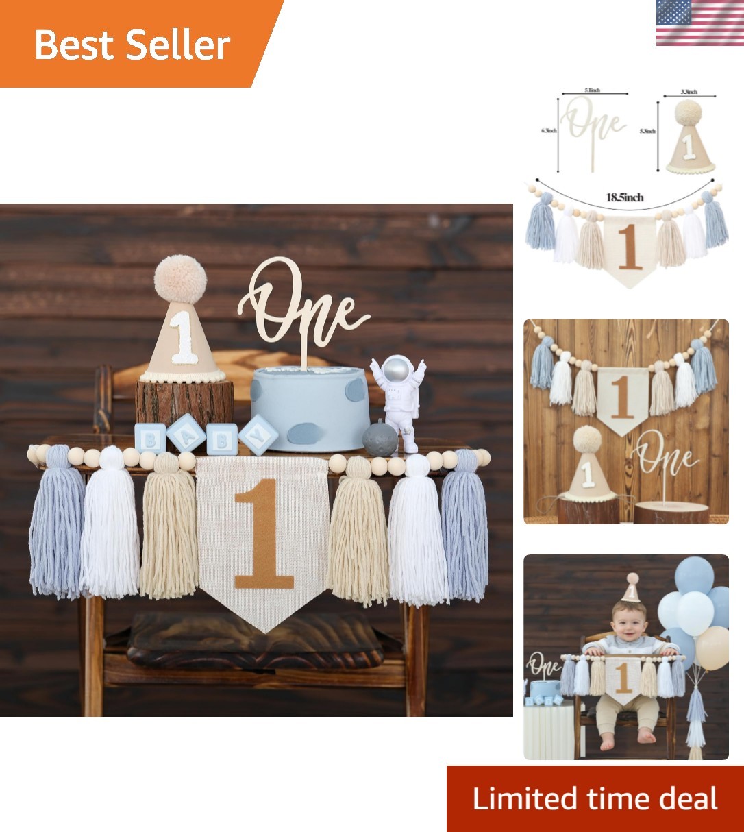 First Birthday High Chair Banner Decorations For Boy 1st Birthday Hat With On…