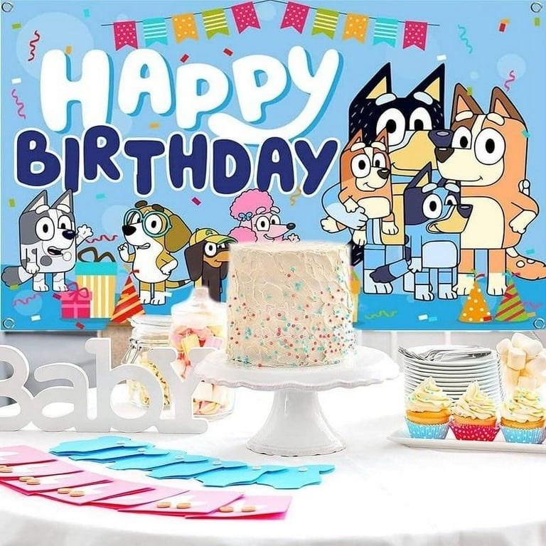 Blue Cartoon Sheepdog Happy Birthday Backdrop,7x5ft Birthday Backdrop Decoration