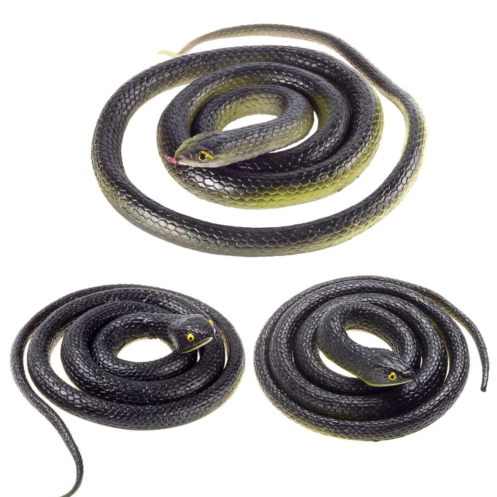 3 Pieces Large Realistic Rubber Snakes, Halloween Scary Toy Fake Black Mamba