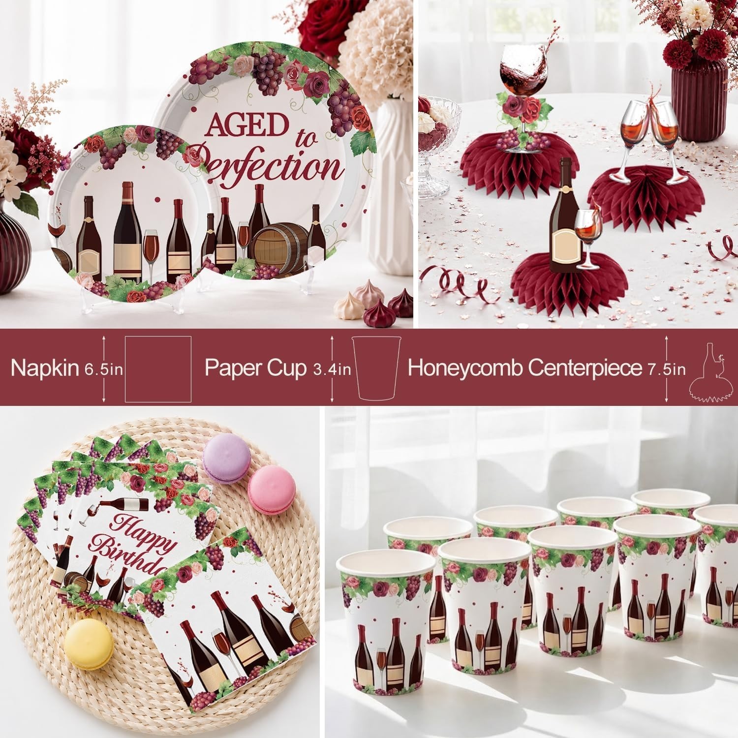 Wine Themed “Aged to Perfection” Birthday Decorations for 25 Guests NEW