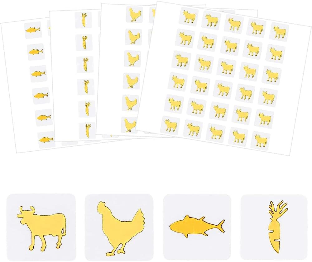 2400Pcs 0.5 Inch Silver Meal Stickers – Cow/Chicken/Fish/Carrot Design