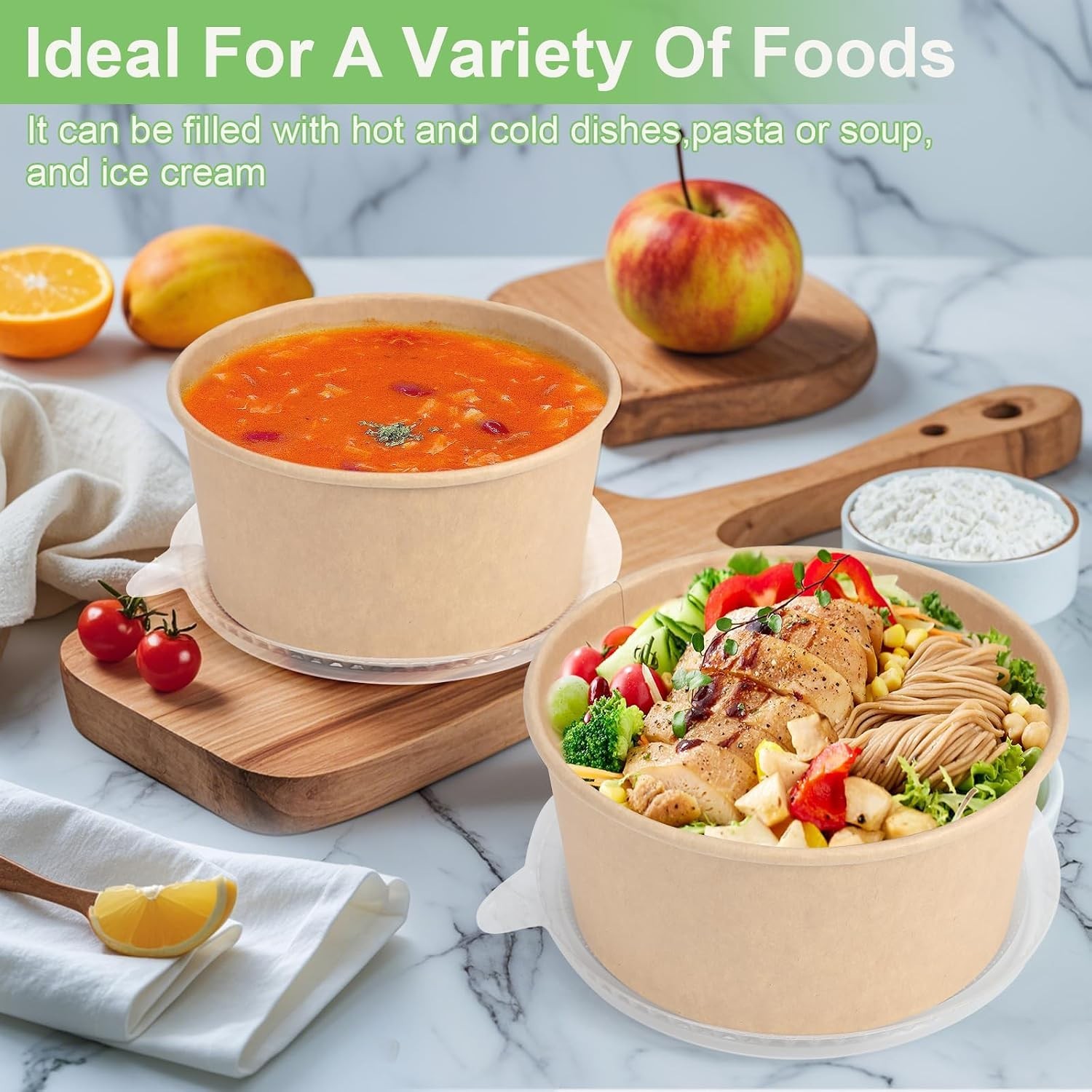50 Pcs 32 Oz disposable meal prep containers，paper bowls with lids，disposable…