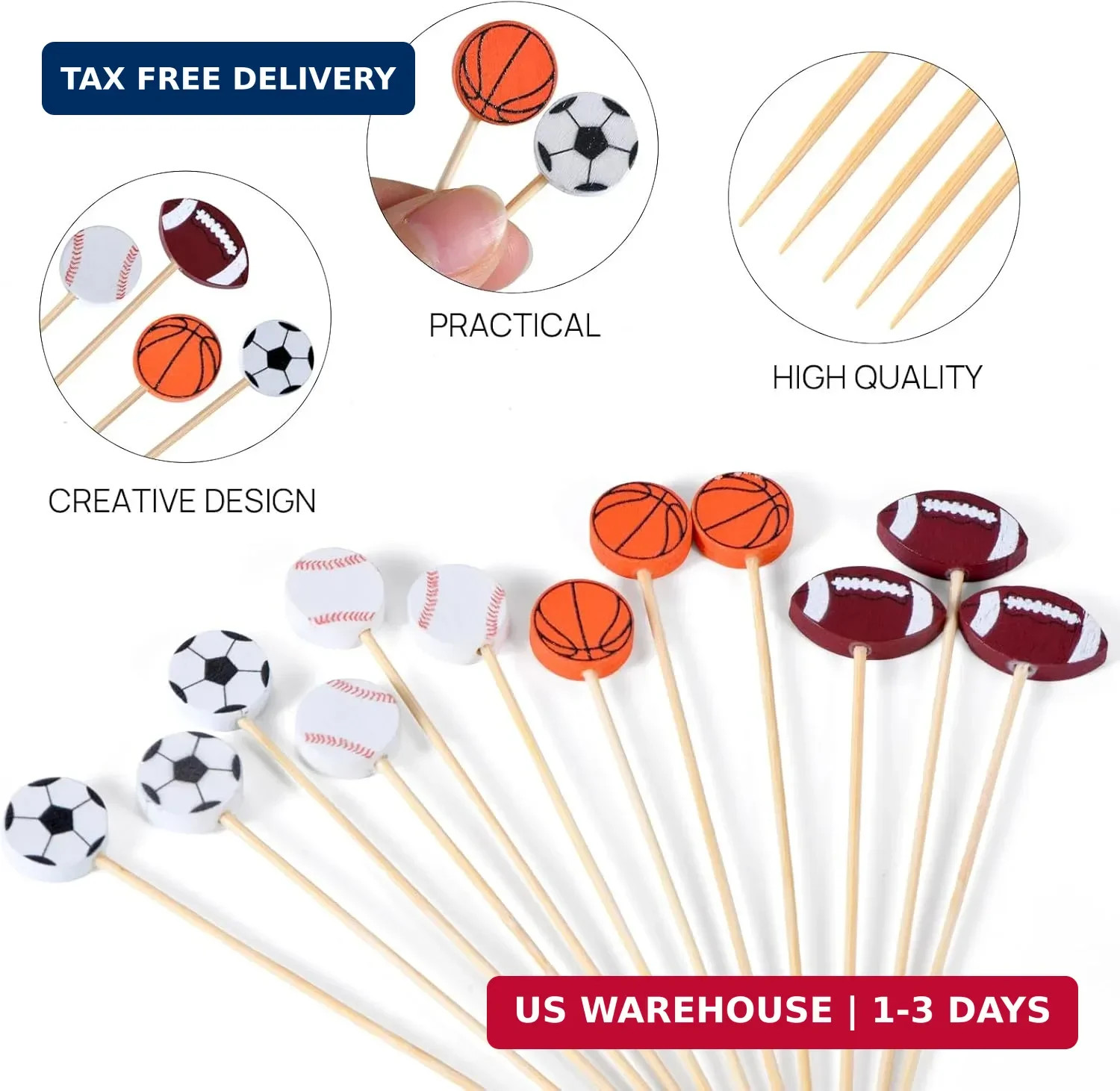 JtmyAota 100 Pack Soccer Toothpicks, 4.7 Inch Bamboo Cocktail Picks, Bamboo Toot