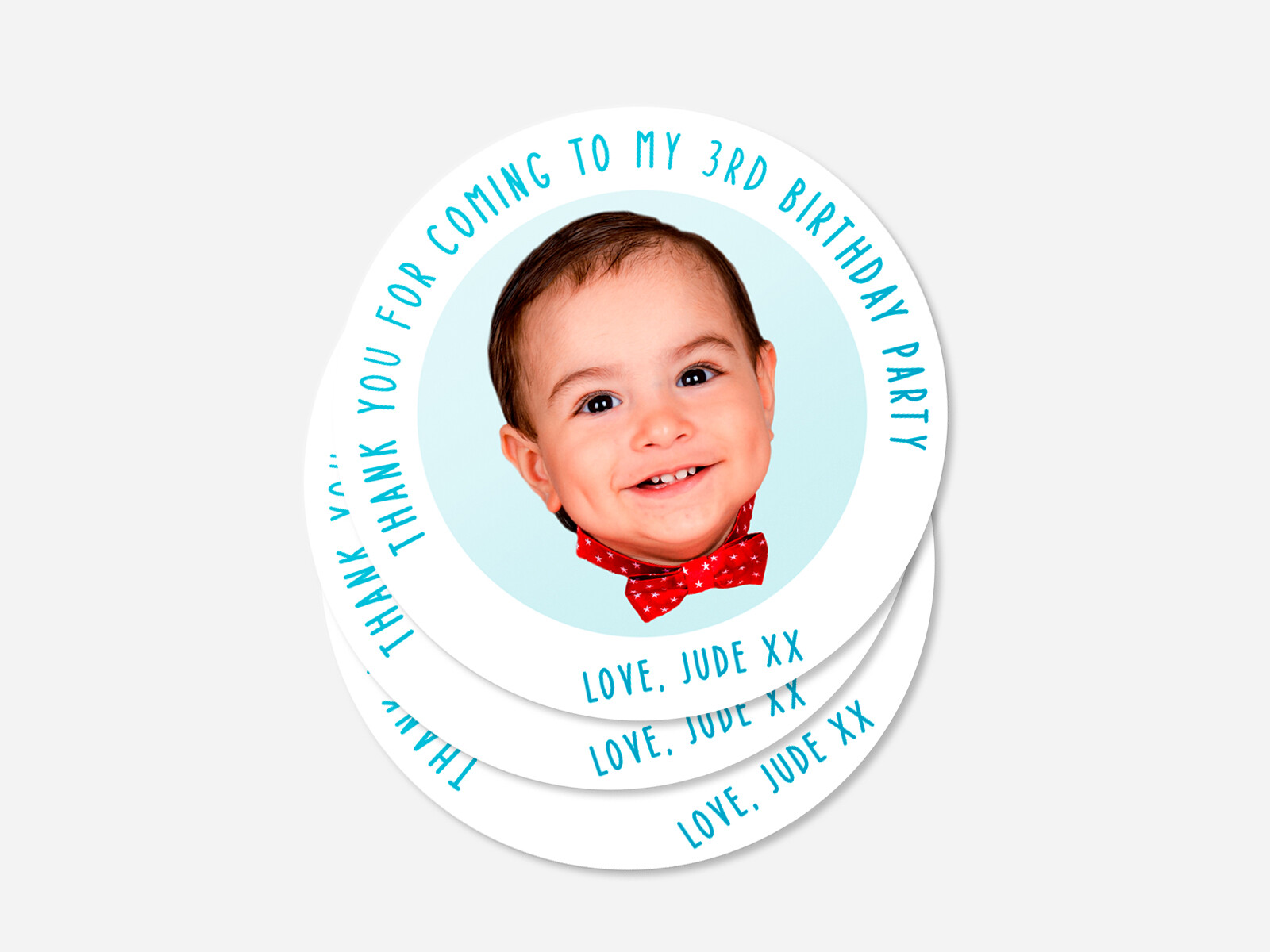Personalised birthday photo round sticker labels, custom stickers